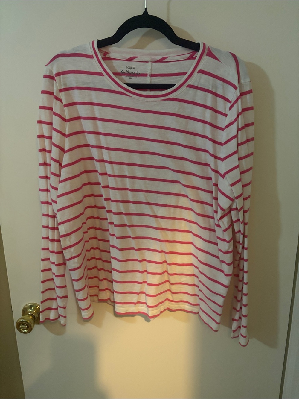 J. Crew Girls White Long-Sleeve Tee with Pink Stripes